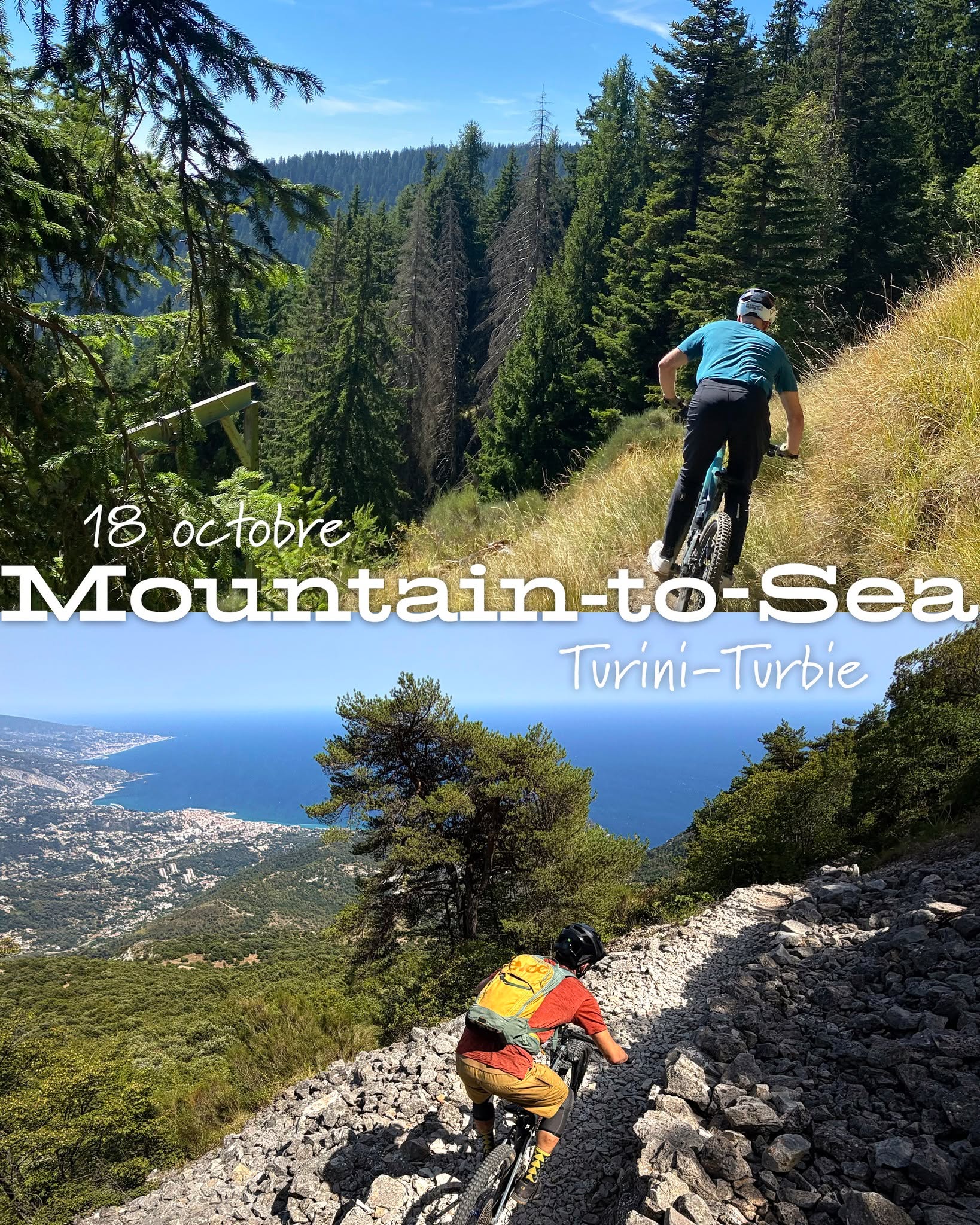 Save the date 📣 
AVENTURE MOUNTAIN-TO-SEA

🗓️ 18 octobre 
📜 Turini-Turbie
📉 55km / 1200+ / 2600-

Une traversée magistrale du Mercantour à la mer, des sapins à la garrigue, un parcours inédit qui fait la part belle aux beaux singles, aux vallons sauvages et à la variété des terrains... Ne ratez pas ça !

➡️ www.1001sentiers.fr/riding/aventures-alpines/

#1001sentiers #somuchmorethanbiking